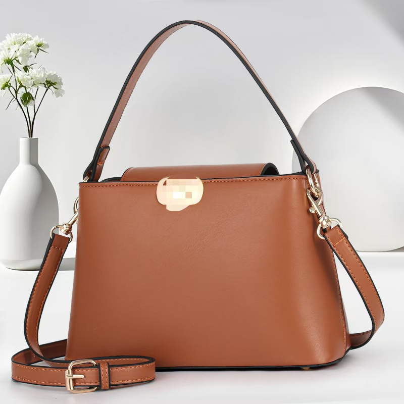 Geantă bucket, stil urban-simplu, PU material, formă pătrată orizontală, deschidere acoperită, buzunar interior laminat cu fermoar