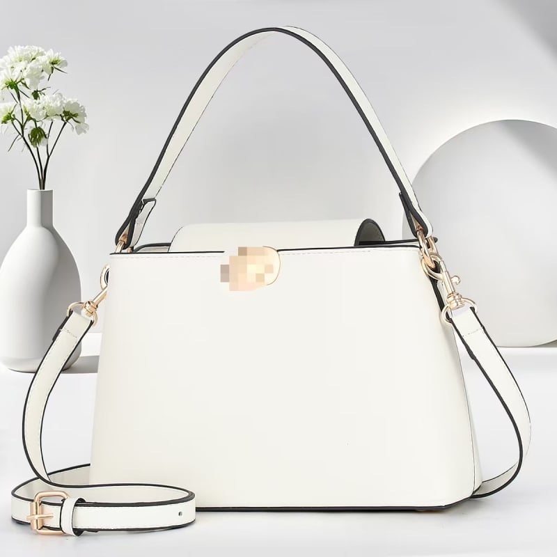 Geantă bucket, stil urban-simplu, PU material, formă pătrată orizontală, deschidere acoperită, buzunar interior laminat cu fermoar