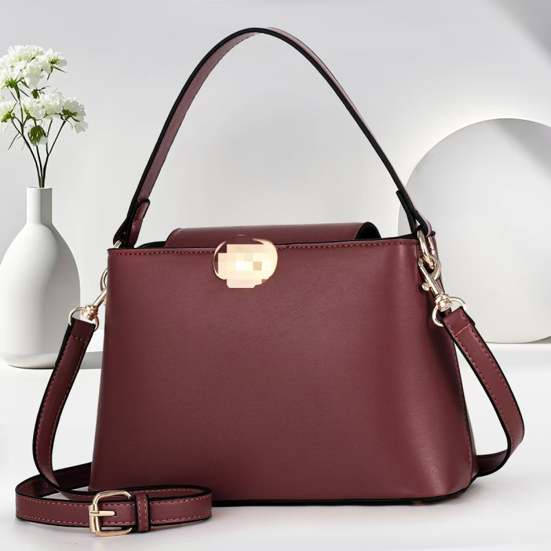 Geantă bucket, stil urban-simplu, PU material, formă pătrată orizontală, deschidere acoperită, buzunar interior laminat cu fermoar