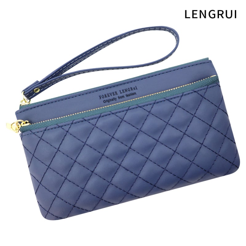 Lengrui 2021 Geantă din piele pentru femei cu dublu fermoar, portofel lung, PU, stil stradal, formă pătrată orizontală, deschidere cu fermoar, căptușeală din pânză, buzunare interioare: buzunar cu fermoar, buzunar pentru telefon, buzunar pentru ID