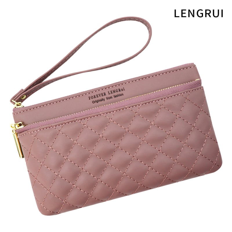 Lengrui 2021 Geantă din piele pentru femei cu dublu fermoar, portofel lung, PU, stil stradal, formă pătrată orizontală, deschidere cu fermoar, căptușeală din pânză, buzunare interioare: buzunar cu fermoar, buzunar pentru telefon, buzunar pentru ID