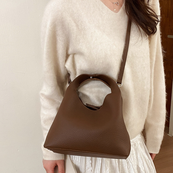Koreanskog stila PU crossbody bucket torbica s teksturom liči-grain, otvoreni gornji dio