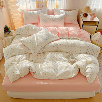 Set de lenjerie din bumbac jacquard — pentru toate sezoanele, imprimare reactive, 4 piese (cearășaf, husă pilotă, 2 fețe de pernă)