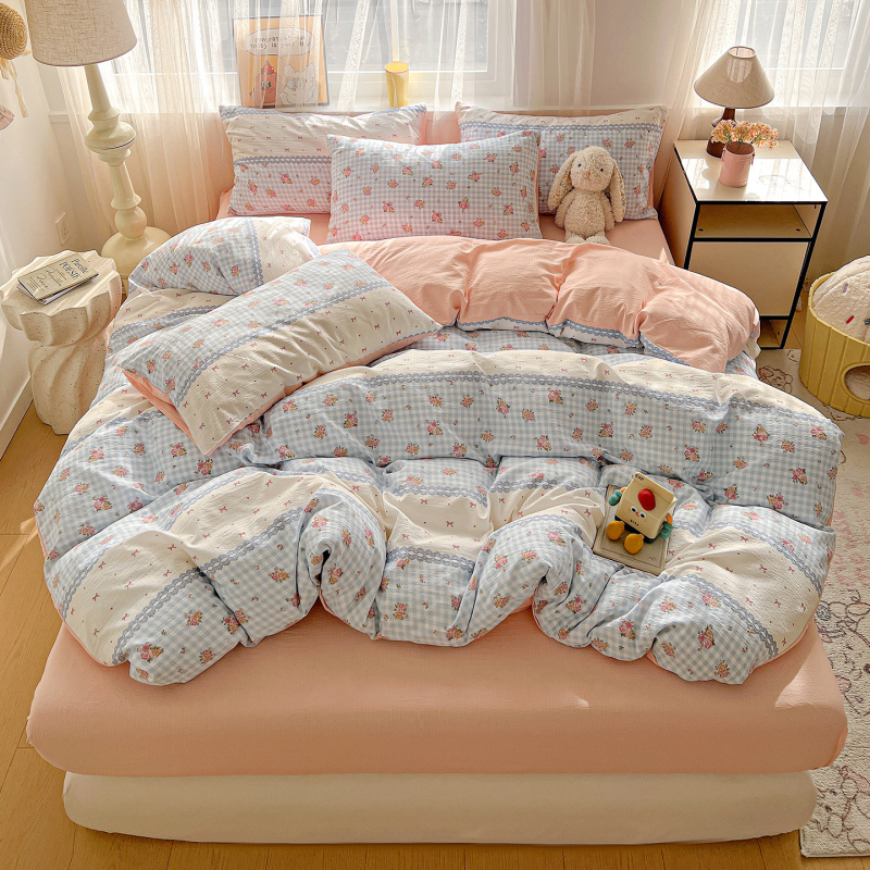 Set de lenjerie din bumbac jacquard — pentru toate sezoanele, imprimare reactive, 4 piese (cearășaf, husă pilotă, 2 fețe de pernă)