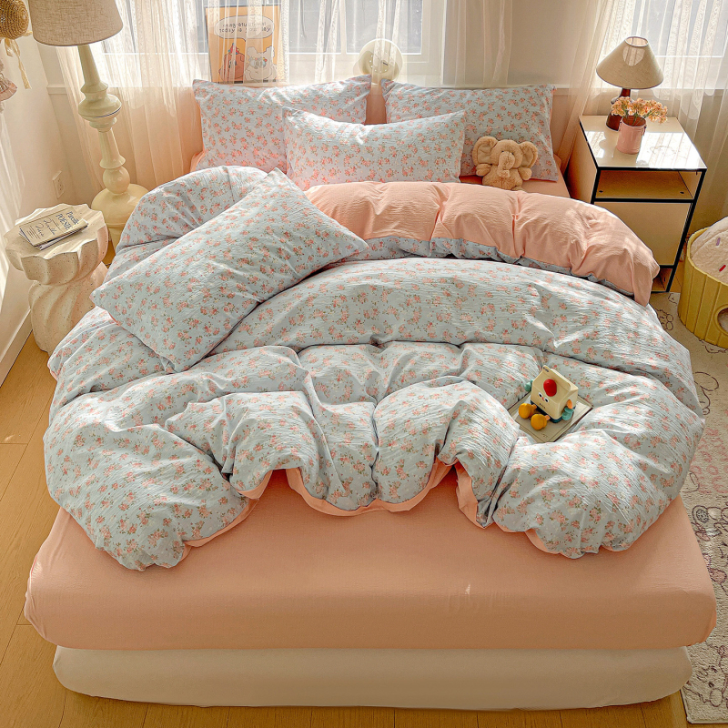 Set de lenjerie din bumbac jacquard — pentru toate sezoanele, imprimare reactive, 4 piese (cearășaf, husă pilotă, 2 fețe de pernă)