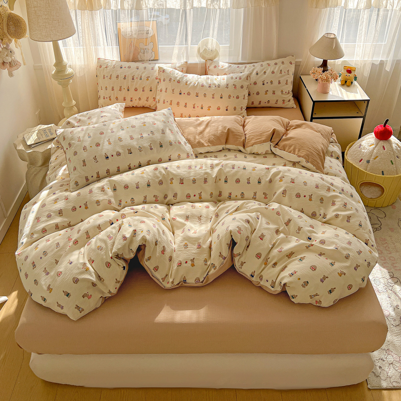 Set de lenjerie din bumbac jacquard — pentru toate sezoanele, imprimare reactive, 4 piese (cearășaf, husă pilotă, 2 fețe de pernă)