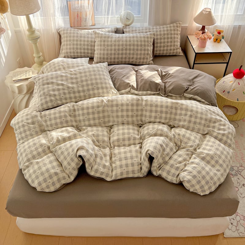 Set de lenjerie din bumbac jacquard — pentru toate sezoanele, imprimare reactive, 4 piese (cearășaf, husă pilotă, 2 fețe de pernă)