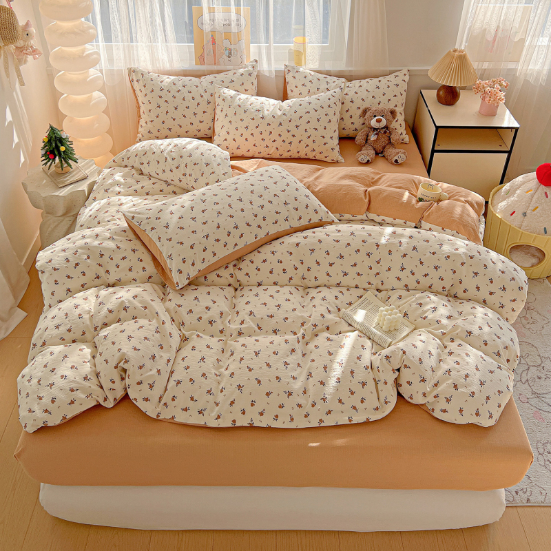 Set de lenjerie din bumbac jacquard — pentru toate sezoanele, imprimare reactive, 4 piese (cearășaf, husă pilotă, 2 fețe de pernă)