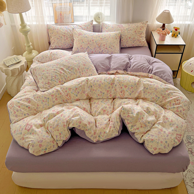 Set de lenjerie din bumbac jacquard — pentru toate sezoanele, imprimare reactive, 4 piese (cearășaf, husă pilotă, 2 fețe de pernă)