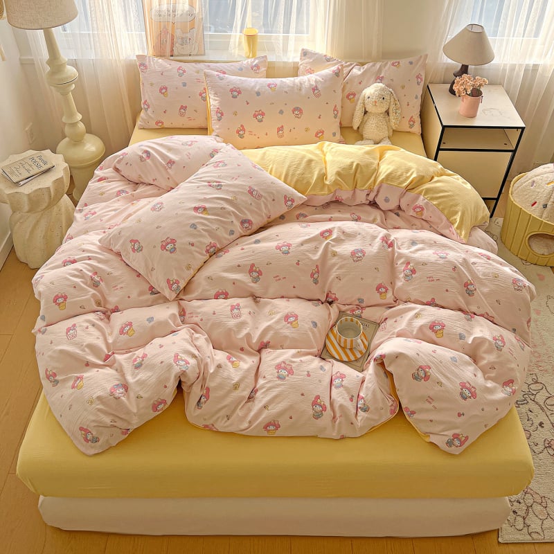 Set de lenjerie din bumbac jacquard — pentru toate sezoanele, imprimare reactive, 4 piese (cearășaf, husă pilotă, 2 fețe de pernă)