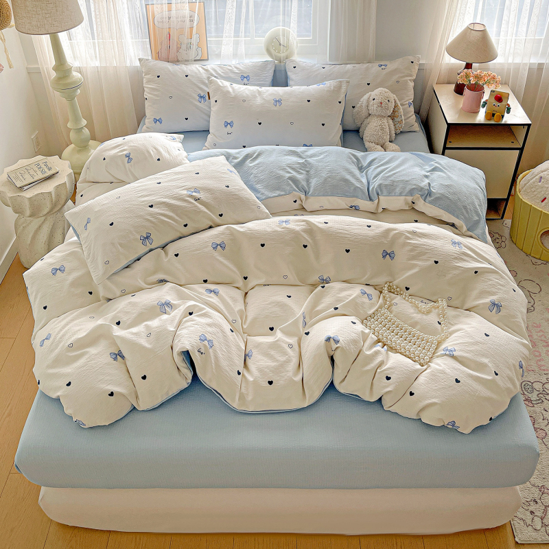 Set de lenjerie din bumbac jacquard — pentru toate sezoanele, imprimare reactive, 4 piese (cearășaf, husă pilotă, 2 fețe de pernă)