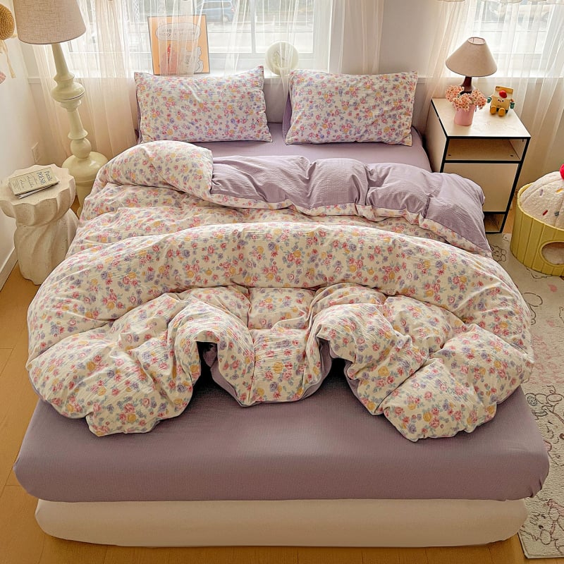 Set de lenjerie din bumbac jacquard — pentru toate sezoanele, imprimare reactive, 4 piese (cearășaf, husă pilotă, 2 fețe de pernă)