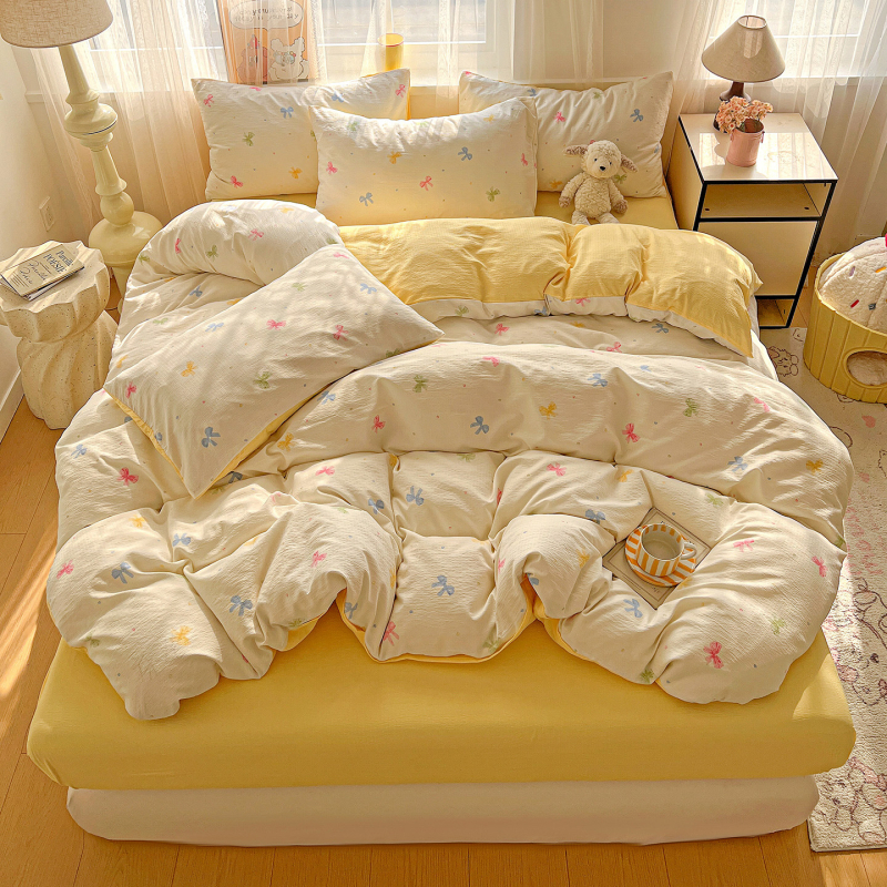 Set de lenjerie din bumbac jacquard — pentru toate sezoanele, imprimare reactive, 4 piese (cearășaf, husă pilotă, 2 fețe de pernă)