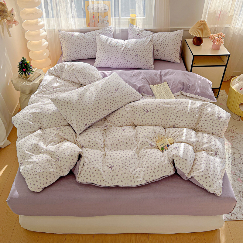 Set de lenjerie din bumbac jacquard — pentru toate sezoanele, imprimare reactive, 4 piese (cearășaf, husă pilotă, 2 fețe de pernă)