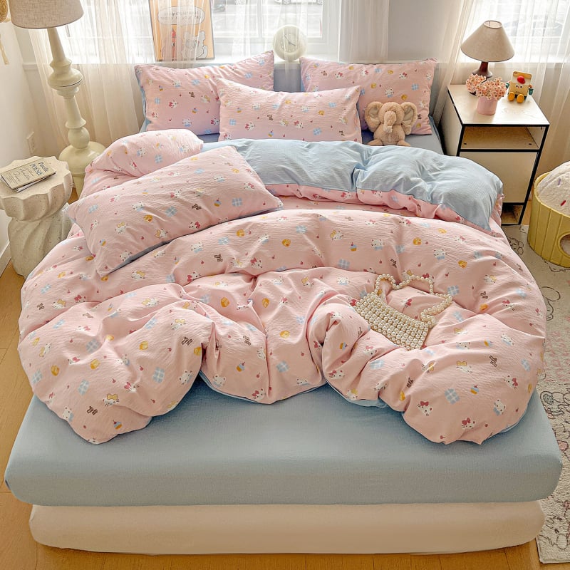 Set de lenjerie din bumbac jacquard — pentru toate sezoanele, imprimare reactive, 4 piese (cearășaf, husă pilotă, 2 fețe de pernă)