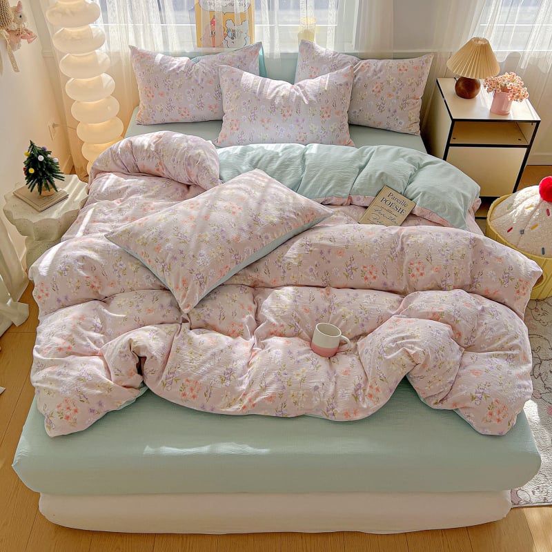 Set de lenjerie din bumbac jacquard — pentru toate sezoanele, imprimare reactive, 4 piese (cearășaf, husă pilotă, 2 fețe de pernă)