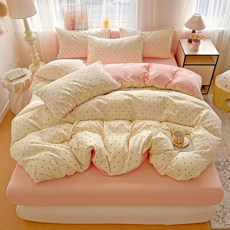 Set de lenjerie din bumbac jacquard — pentru toate sezoanele, imprimare reactive, 4 piese (cearășaf, husă pilotă, 2 fețe de pernă)