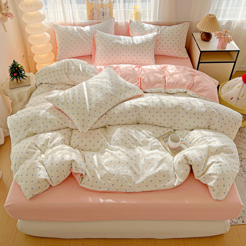 Set de lenjerie din bumbac jacquard — pentru toate sezoanele, imprimare reactive, 4 piese (cearășaf, husă pilotă, 2 fețe de pernă)