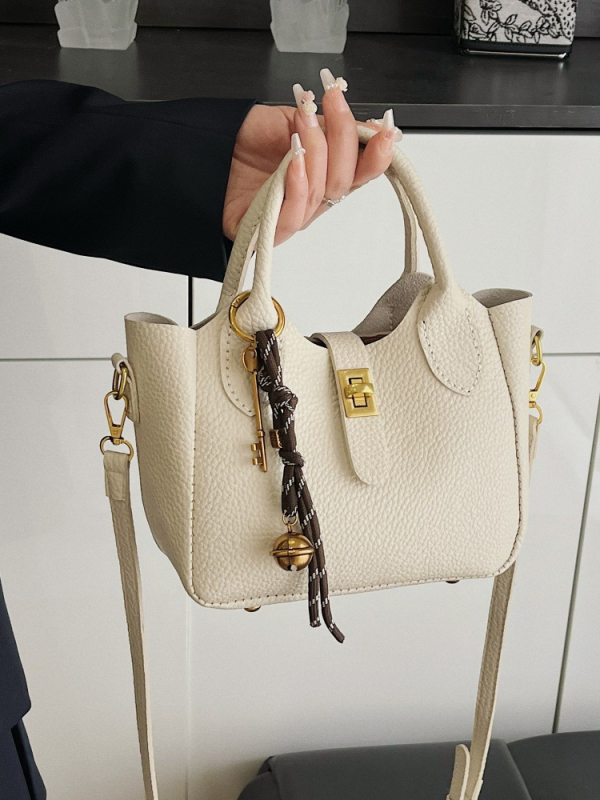 DIY komplet kožnog materijala za bucket torbu — ručno šivana PU torba, minimalisticki i luksuzan stil, vodoravni kvadratni oblik, zatvaranje šnuralom