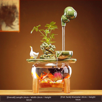 Keramický visiaci vodný fontán s cirkulujúcim akváriom – stolová dekorácia v štýle Nového Číny, ručne vyrobené, glazúrovaný povrch