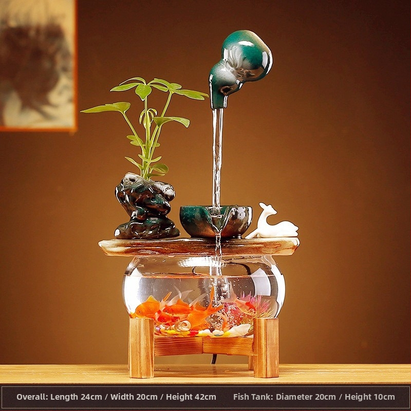 Keramický visiaci vodný fontán s cirkulujúcim akváriom – stolová dekorácia v štýle Nového Číny, ručne vyrobené, glazúrovaný povrch