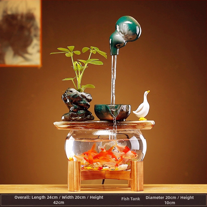 Keramický visiaci vodný fontán s cirkulujúcim akváriom – stolová dekorácia v štýle Nového Číny, ručne vyrobené, glazúrovaný povrch