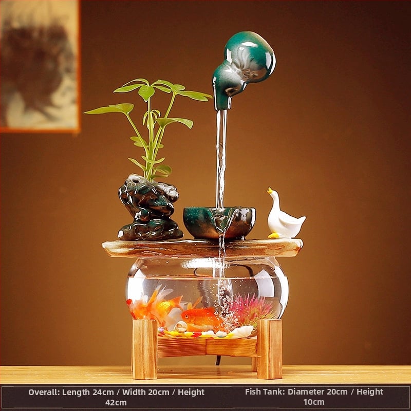 Keramický visiaci vodný fontán s cirkulujúcim akváriom – stolová dekorácia v štýle Nového Číny, ručne vyrobené, glazúrovaný povrch