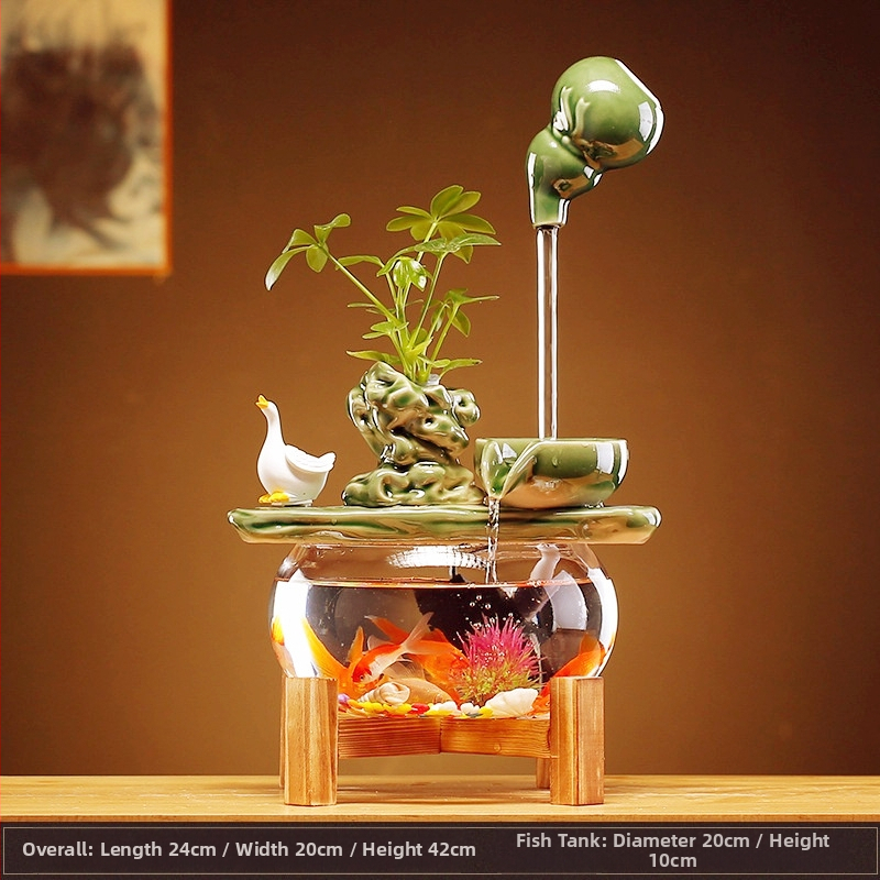 Keramický visiaci vodný fontán s cirkulujúcim akváriom – stolová dekorácia v štýle Nového Číny, ručne vyrobené, glazúrovaný povrch