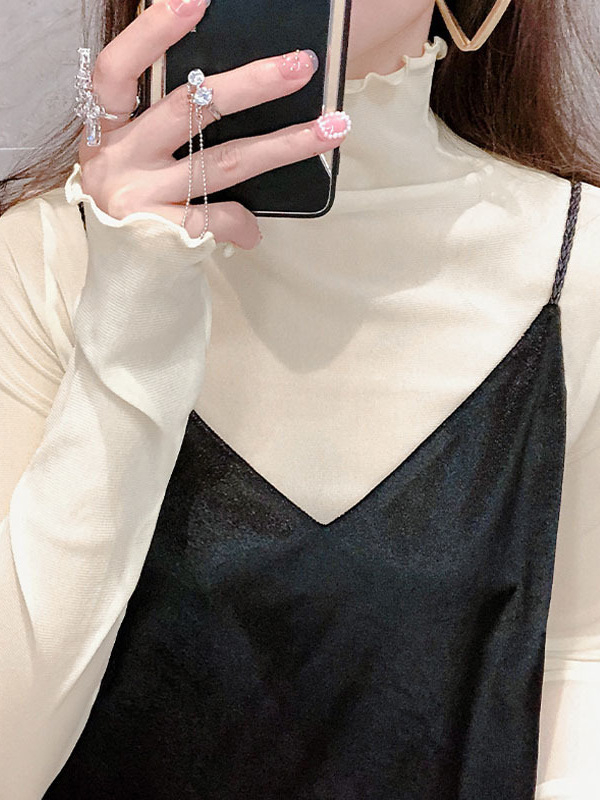 Dámske tričko z polyesteru, kvetinový vzor, polovysoký golier, dlhé rukávy