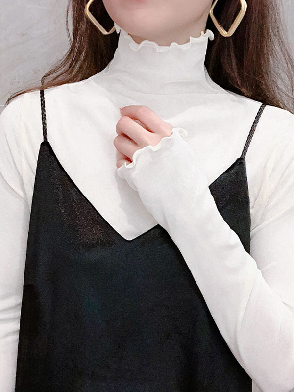 Dámske tričko z polyesteru, kvetinový vzor, polovysoký golier, dlhé rukávy