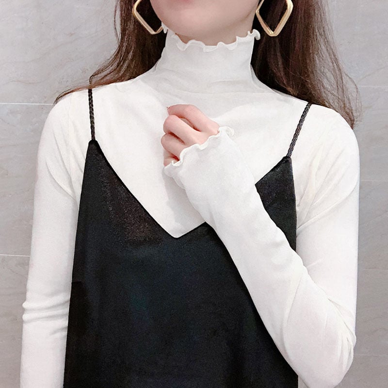 Dámske tričko z polyesteru, kvetinový vzor, polovysoký golier, dlhé rukávy