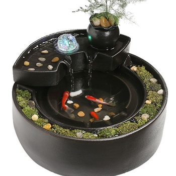 Keramički stolni fontan s cirkulirajućom vodom, ručno oslikan, prilagodljiv dizajn u stilu Novog Kineskog, dekorativni dar za dom i ured