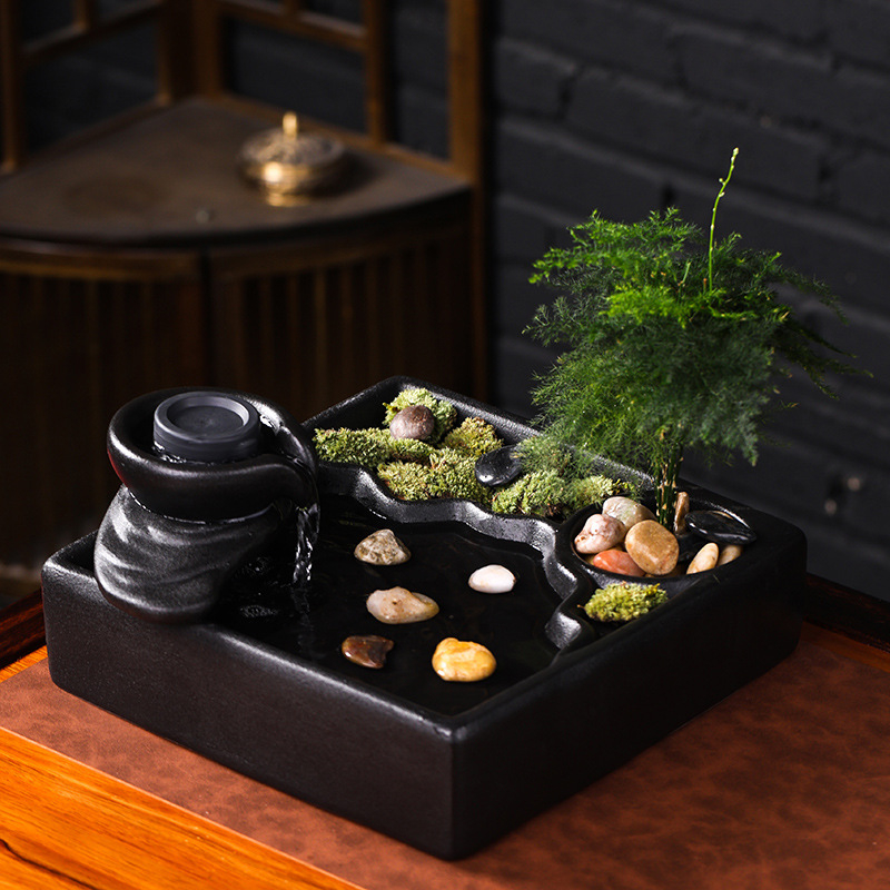 Keramički stolni fontan s cirkulirajućom vodom, ručno oslikan, prilagodljiv dizajn u stilu Novog Kineskog, dekorativni dar za dom i ured