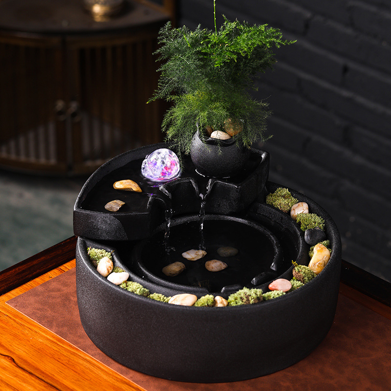 Keramički stolni fontan s cirkulirajućom vodom, ručno oslikan, prilagodljiv dizajn u stilu Novog Kineskog, dekorativni dar za dom i ured