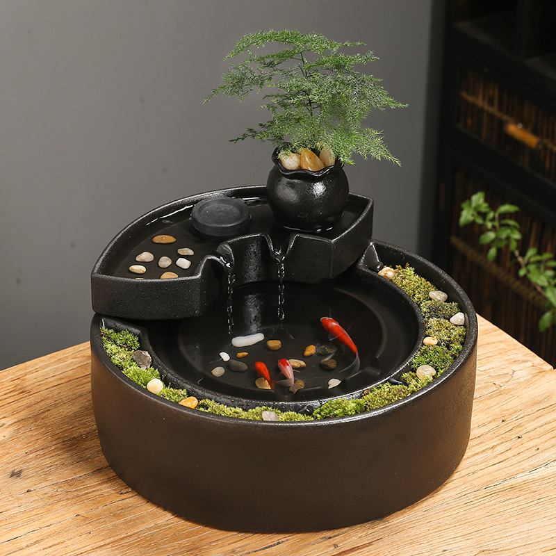 Keramički stolni fontan s cirkulirajućom vodom, ručno oslikan, prilagodljiv dizajn u stilu Novog Kineskog, dekorativni dar za dom i ured