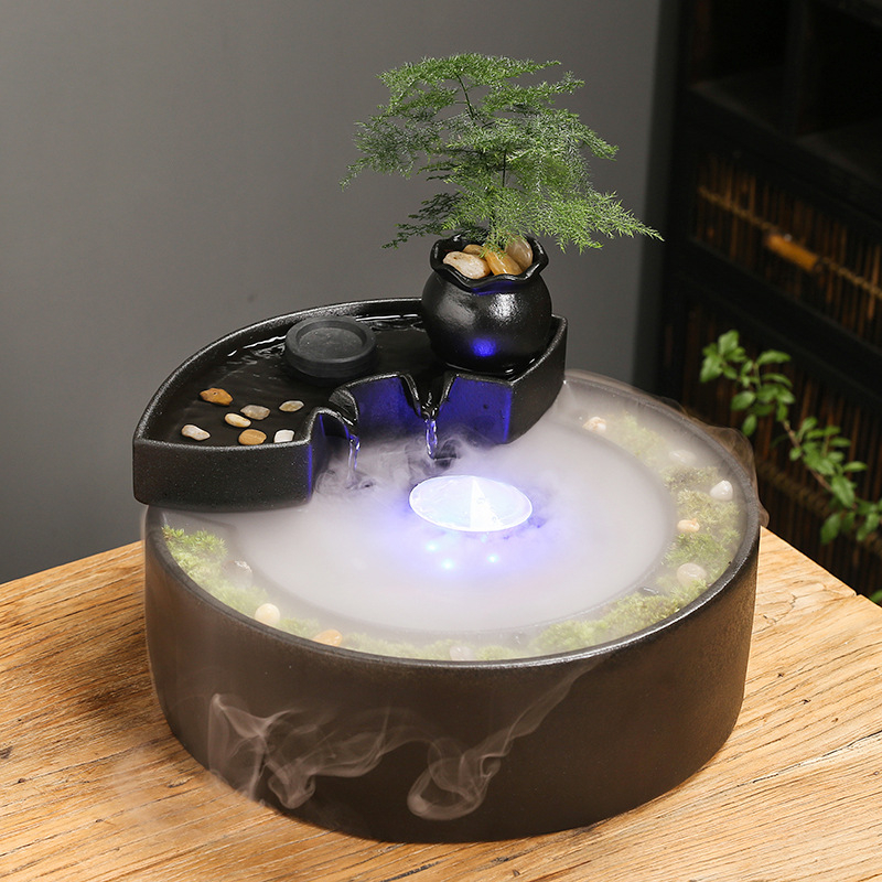 Keramički stolni fontan s cirkulirajućom vodom, ručno oslikan, prilagodljiv dizajn u stilu Novog Kineskog, dekorativni dar za dom i ured