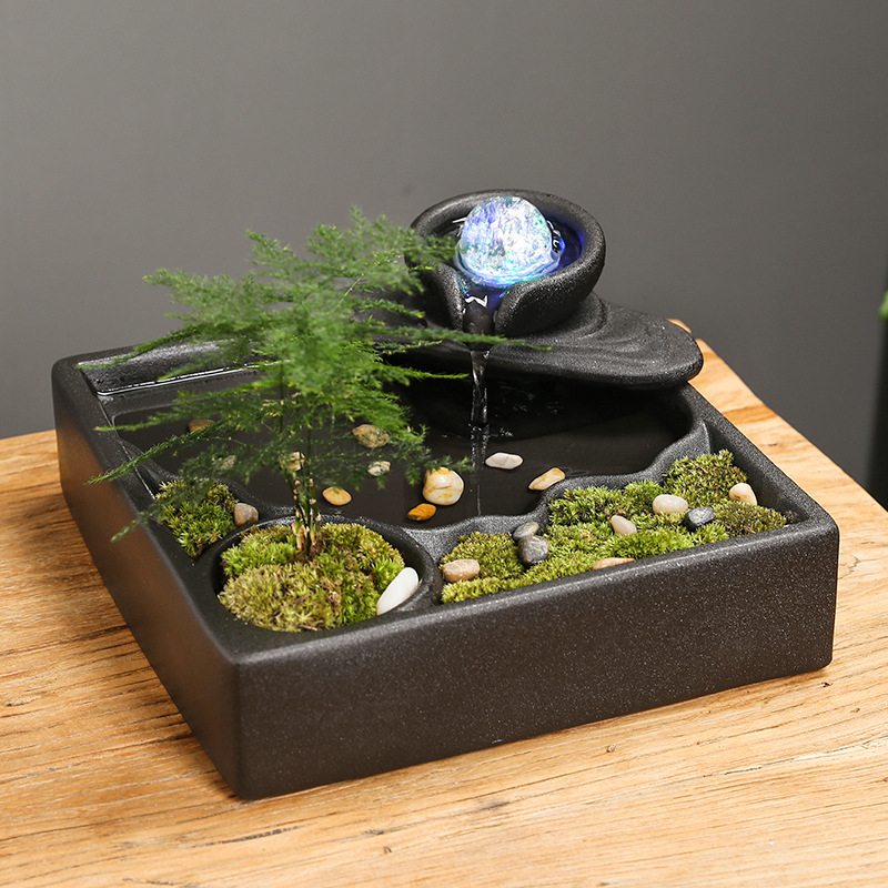 Keramički stolni fontan s cirkulirajućom vodom, ručno oslikan, prilagodljiv dizajn u stilu Novog Kineskog, dekorativni dar za dom i ured