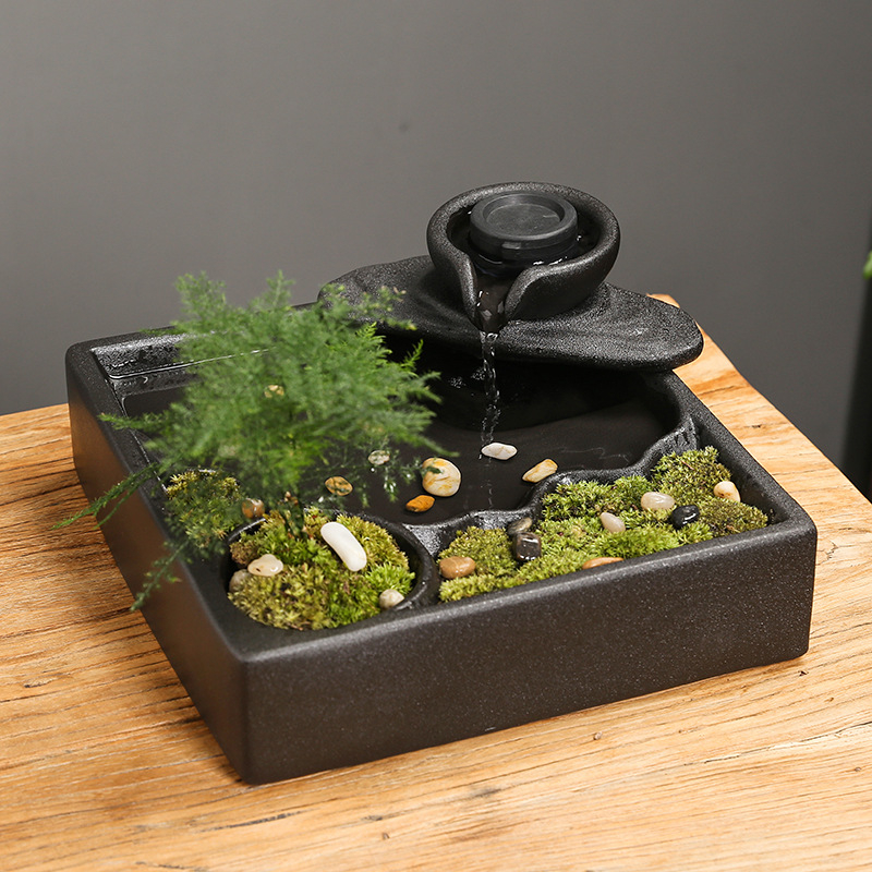 Keramički stolni fontan s cirkulirajućom vodom, ručno oslikan, prilagodljiv dizajn u stilu Novog Kineskog, dekorativni dar za dom i ured