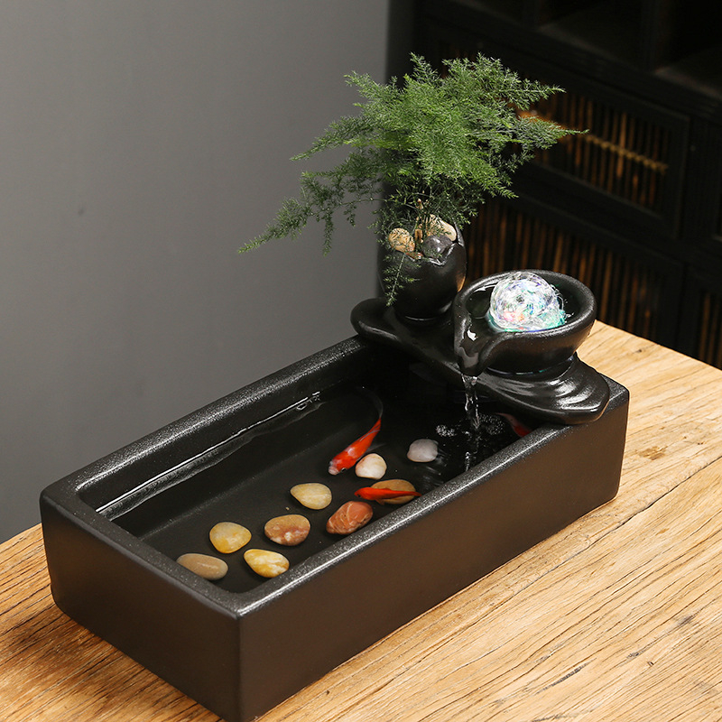 Keramički stolni fontan s cirkulirajućom vodom, ručno oslikan, prilagodljiv dizajn u stilu Novog Kineskog, dekorativni dar za dom i ured