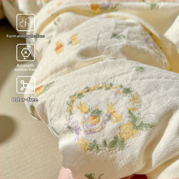 Set de lenjerie de pat din bumbac, 4 piese, stil pastoral, imprimare reactive, GSM 1000–1499