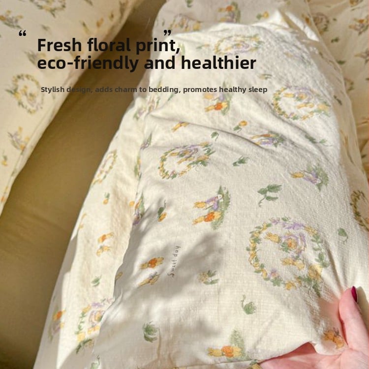 Set de lenjerie de pat din bumbac, 4 piese, stil pastoral, imprimare reactive, GSM 1000–1499