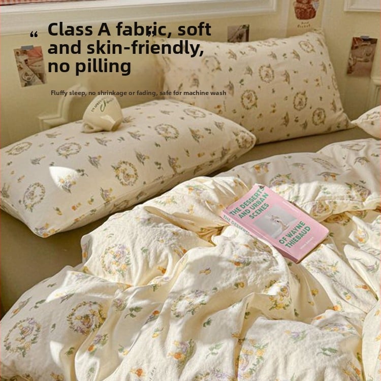 Set de lenjerie de pat din bumbac, 4 piese, stil pastoral, imprimare reactive, GSM 1000–1499