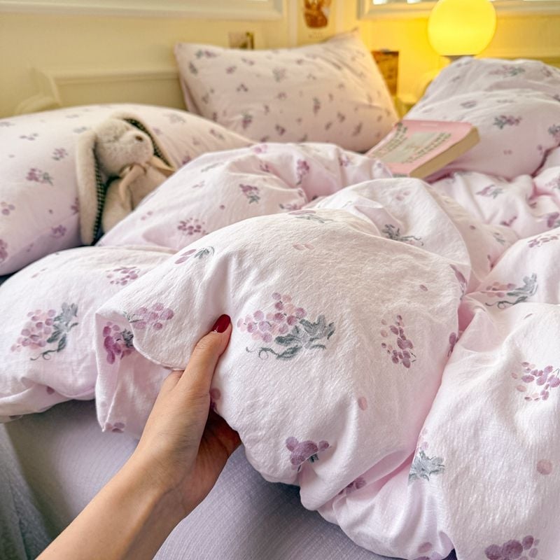 Set de lenjerie de pat din bumbac, 4 piese, stil pastoral, imprimare reactive, GSM 1000–1499