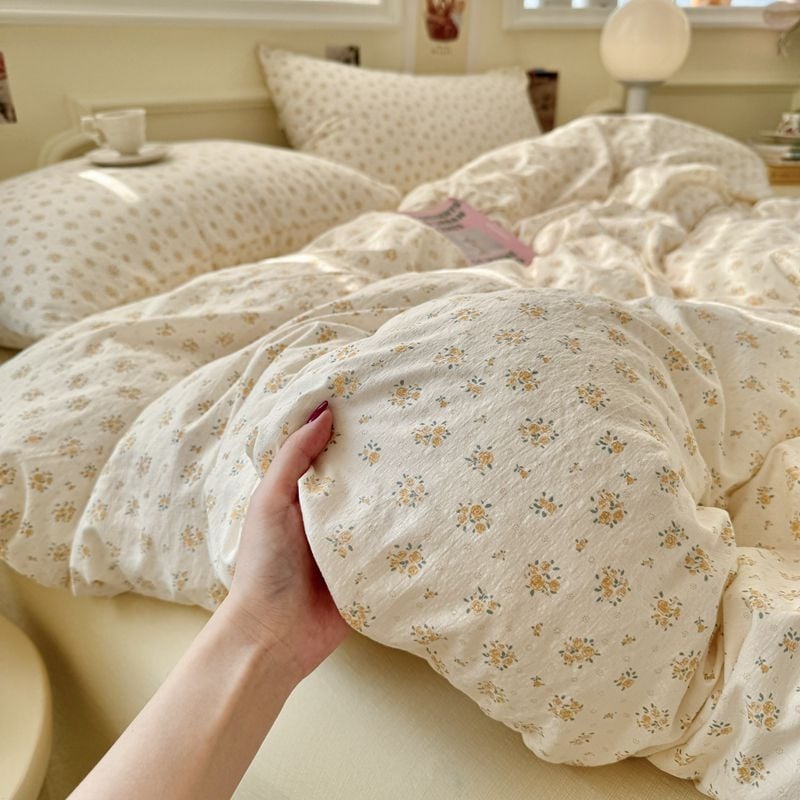 Set de lenjerie de pat din bumbac, 4 piese, stil pastoral, imprimare reactive, GSM 1000–1499