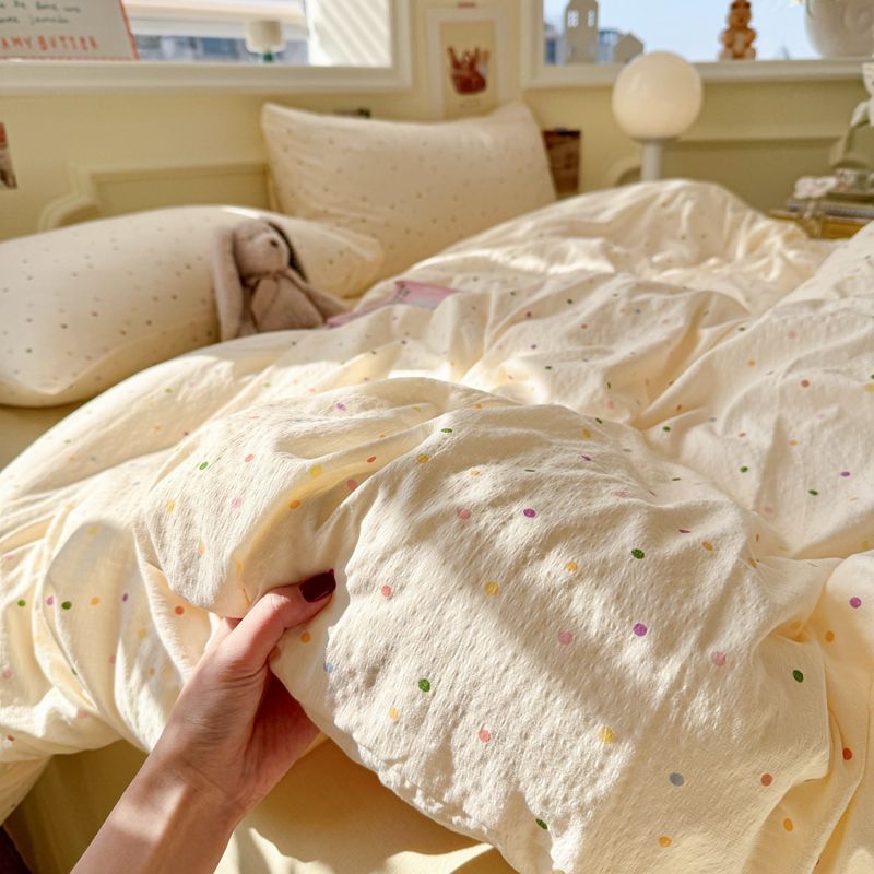 Set de lenjerie de pat din bumbac, 4 piese, stil pastoral, imprimare reactive, GSM 1000–1499