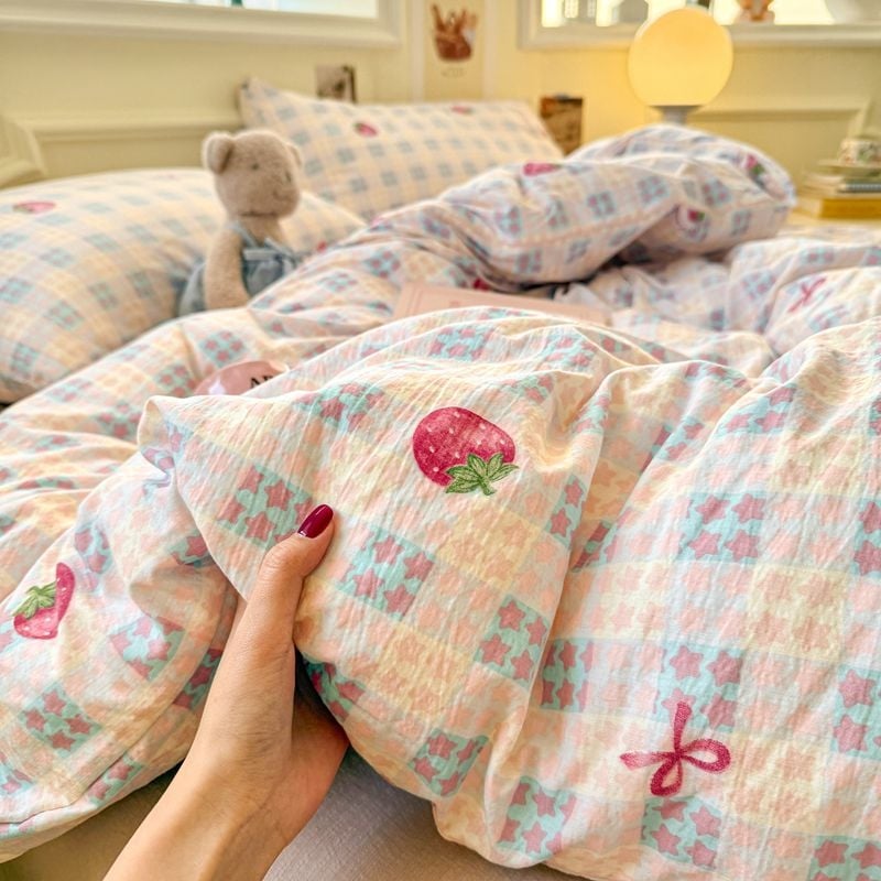 Set de lenjerie de pat din bumbac, 4 piese, stil pastoral, imprimare reactive, GSM 1000–1499