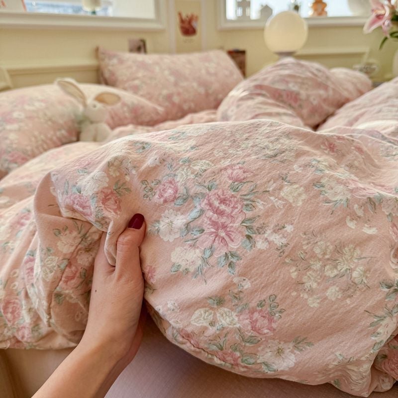 Set de lenjerie de pat din bumbac, 4 piese, stil pastoral, imprimare reactive, GSM 1000–1499