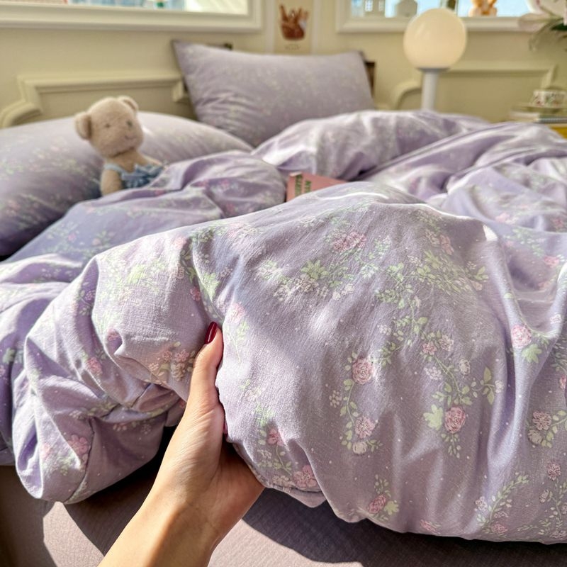 Set de lenjerie de pat din bumbac, 4 piese, stil pastoral, imprimare reactive, GSM 1000–1499