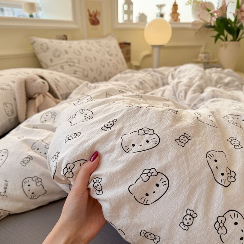 Set de lenjerie de pat din bumbac, 4 piese, stil pastoral, imprimare reactive, GSM 1000–1499