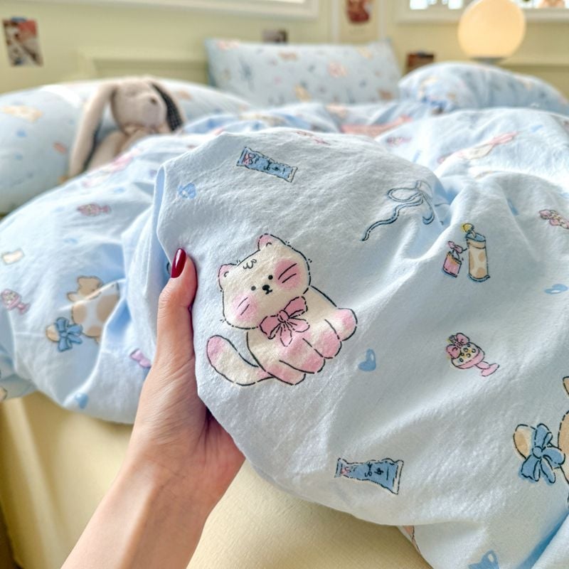 Set de lenjerie de pat din bumbac, 4 piese, stil pastoral, imprimare reactive, GSM 1000–1499